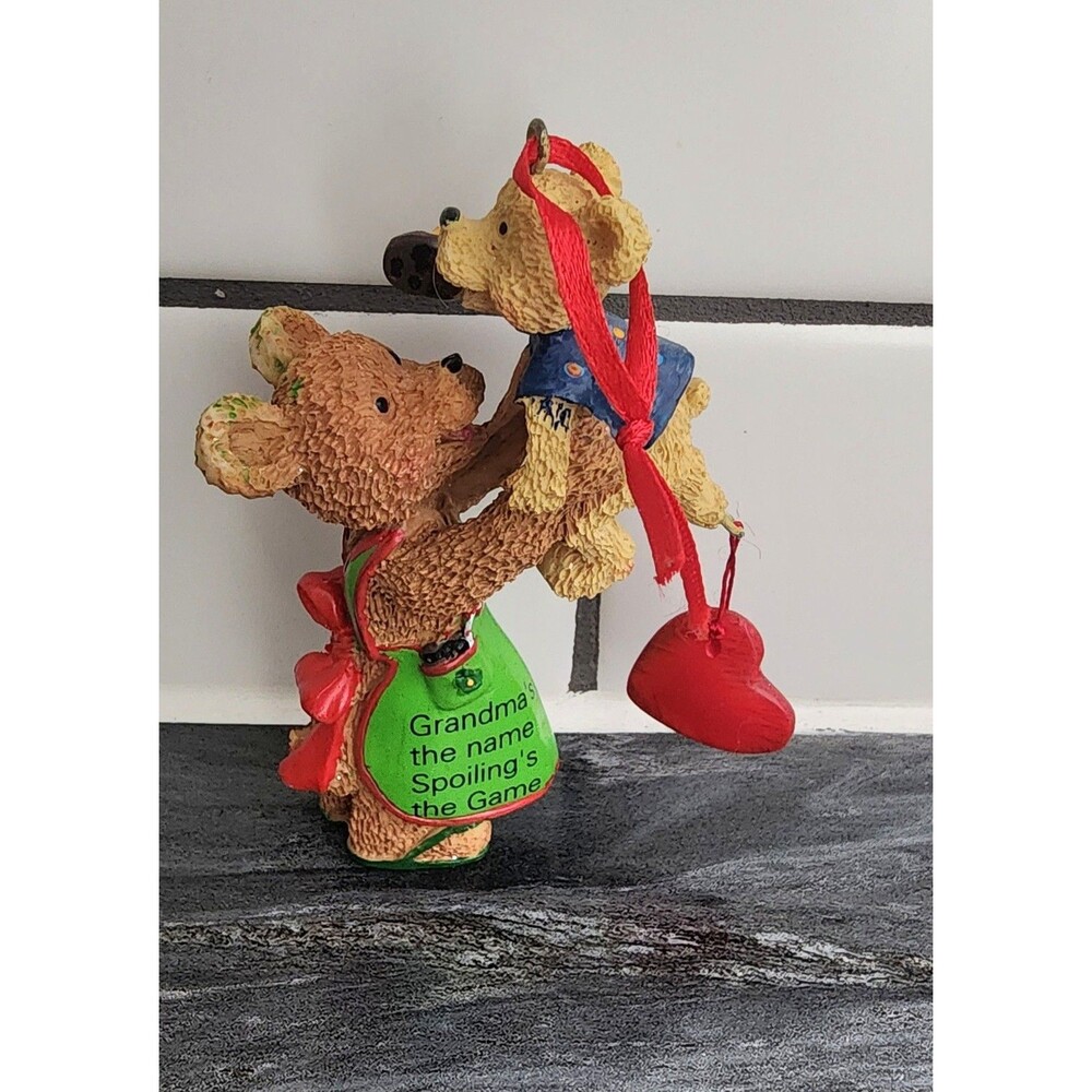 Vtg Kurt Adler KSA Grandma Teddy Bear Christmas Ornament Spoiling’s Game Resin